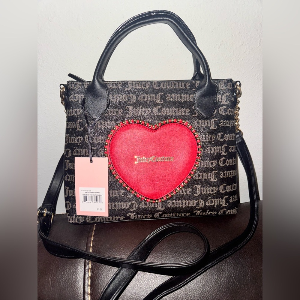 Juicy Couture Black Taupe/ cool Res Love Never Dies Mini Tote Xbody